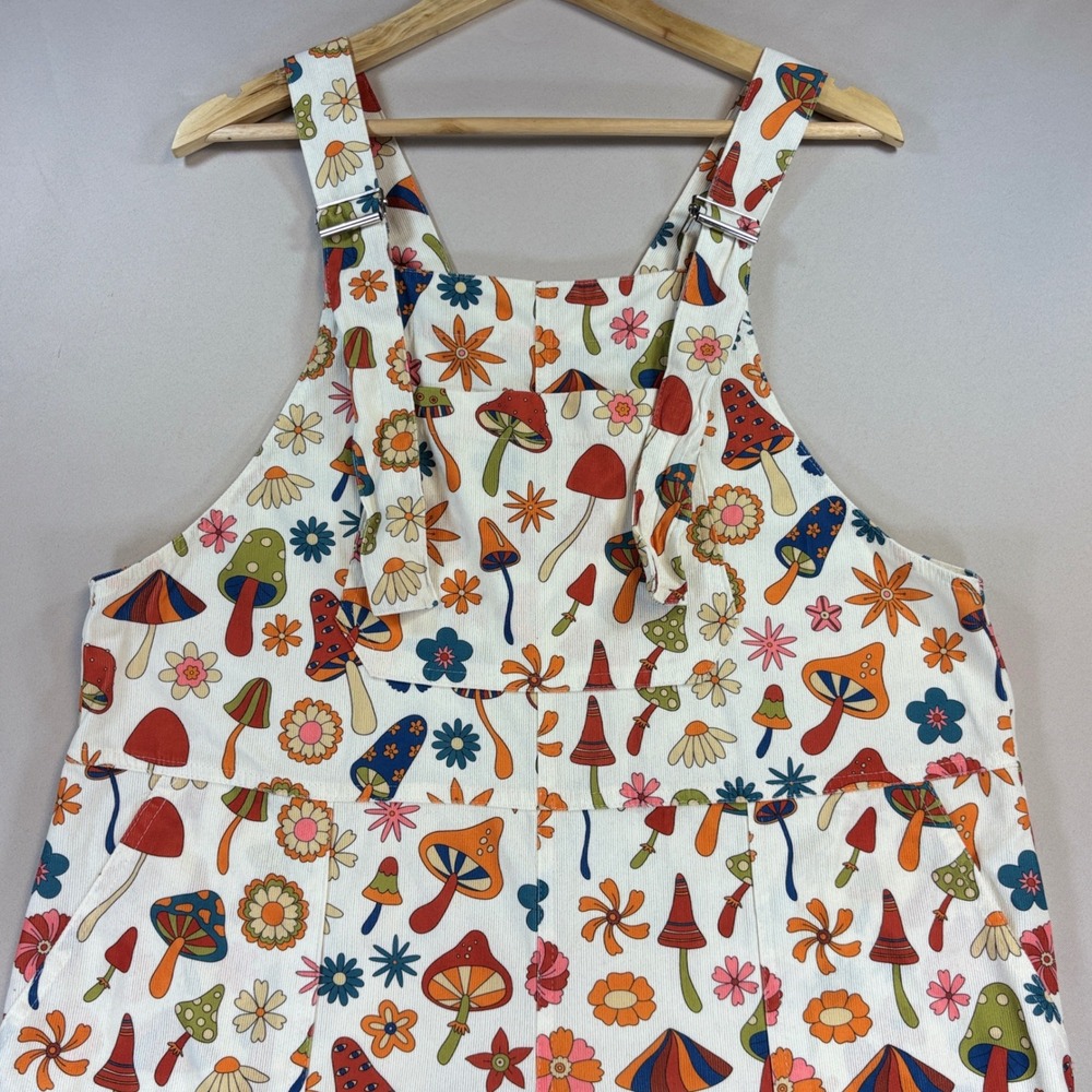 L.A. Soul Overalls Womens Large Mushroom Floral Corduroy Retro Boho Jumpsuit